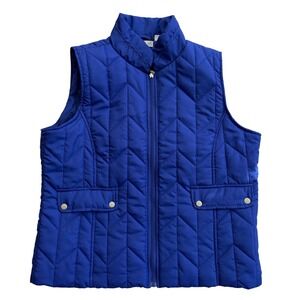 Keren Hart Quilted Vest Womens XL Blue Chevron Puffer Sleeveless Jacket